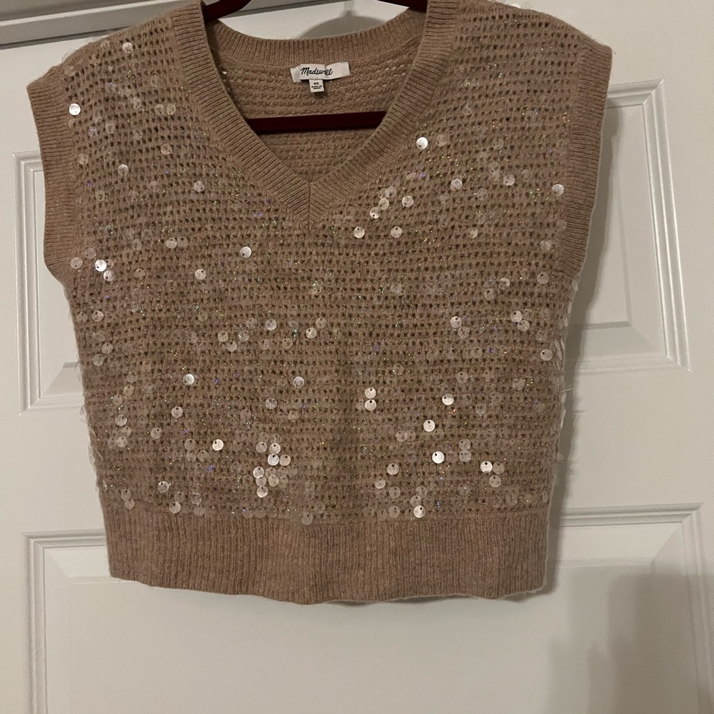 Madewell Tan Knit Sweater Vest with Sequins
